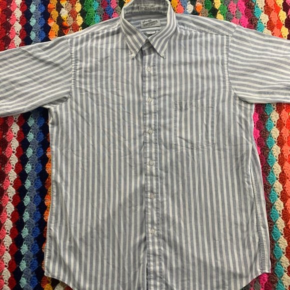 Vintage 80s Sears Roebuck Stripe Menswear Oversized Button Up Short Slee… - Picture 5 of 12